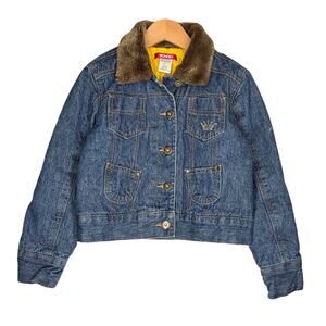 BONGO DENIM GLITTER CROWN FAUX FUR COLLAR JACKET – 90’S VINTAGE – GIRL'S SIZE 7